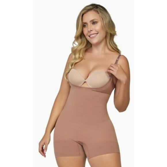 Brand New Curveez Women's Large Coca Brown Second Skin Hip Hugger Bodysuit - Picture 2 of 10